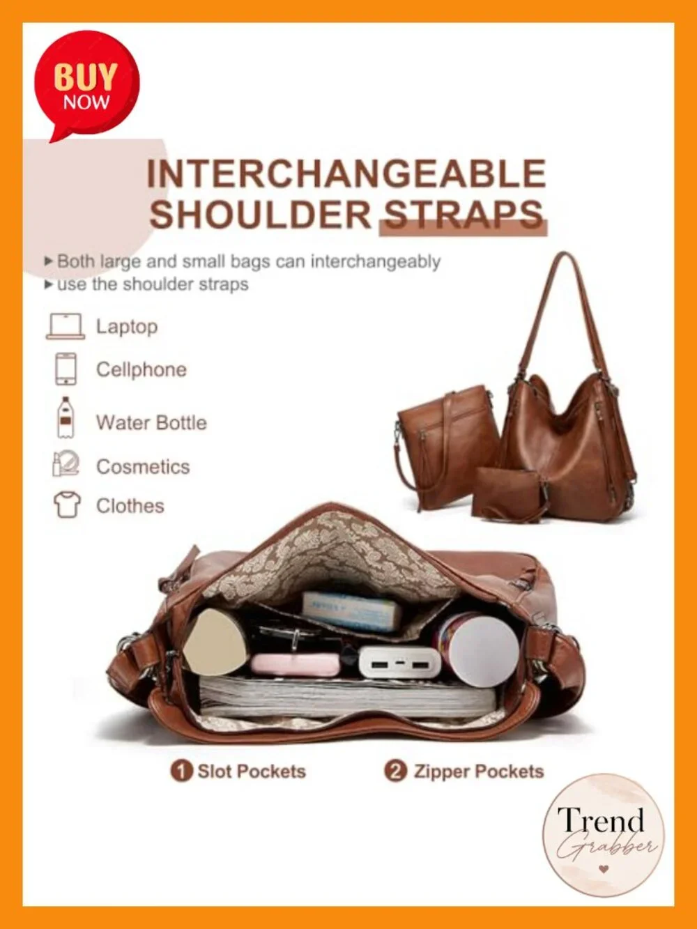 PU Leather Hobo Crossbody Bag Set 3Pcs Convertible Backpack Shoulder Satchel